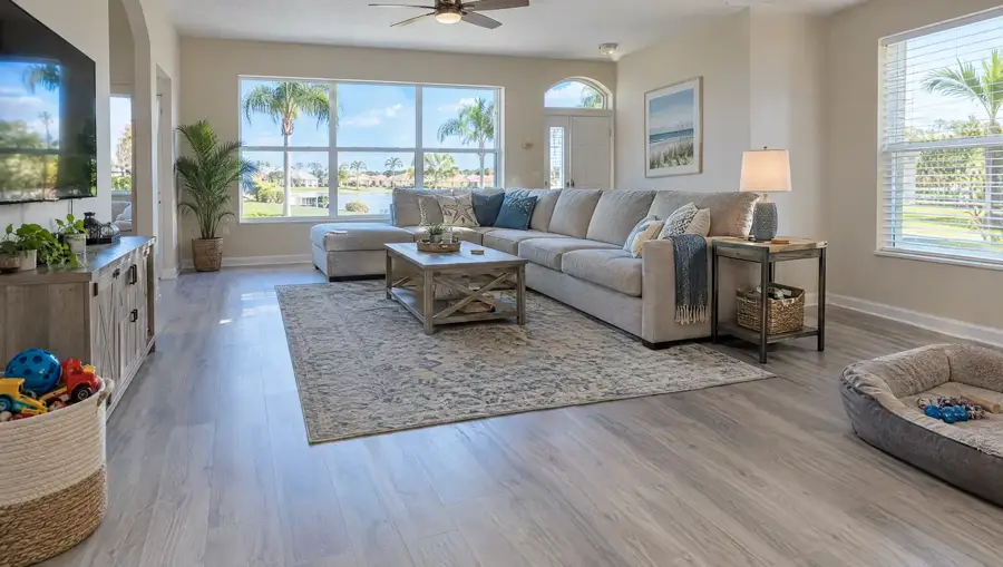 Bright Florida home interior with new vinyl plank flooring
