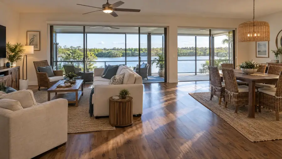 Bright Florida home interior with new vinyl plank flooring