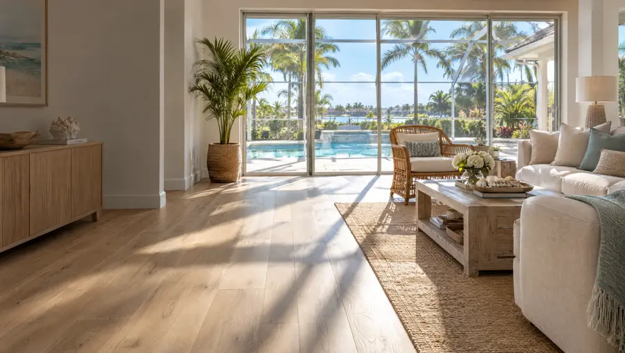 Bright Florida home interior with new vinyl plank flooring