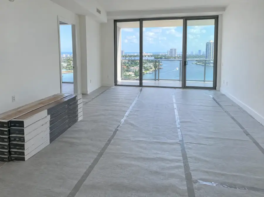 Condo room over the Intracoastal with sound-rated underlayment rolled out on the slab